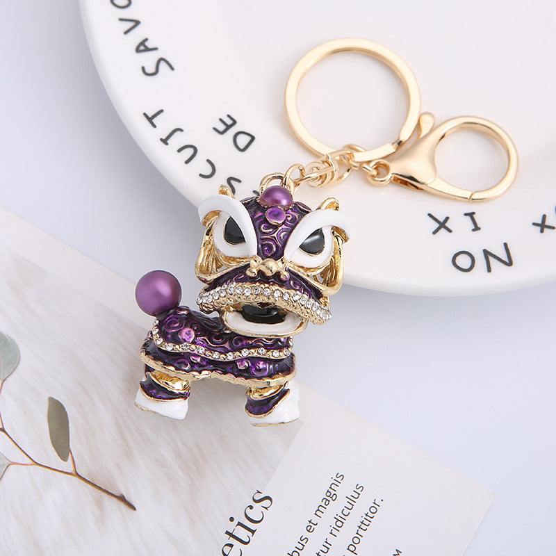 Wholesale Zinc Alloy Lion Dance Rhinestone Keychain